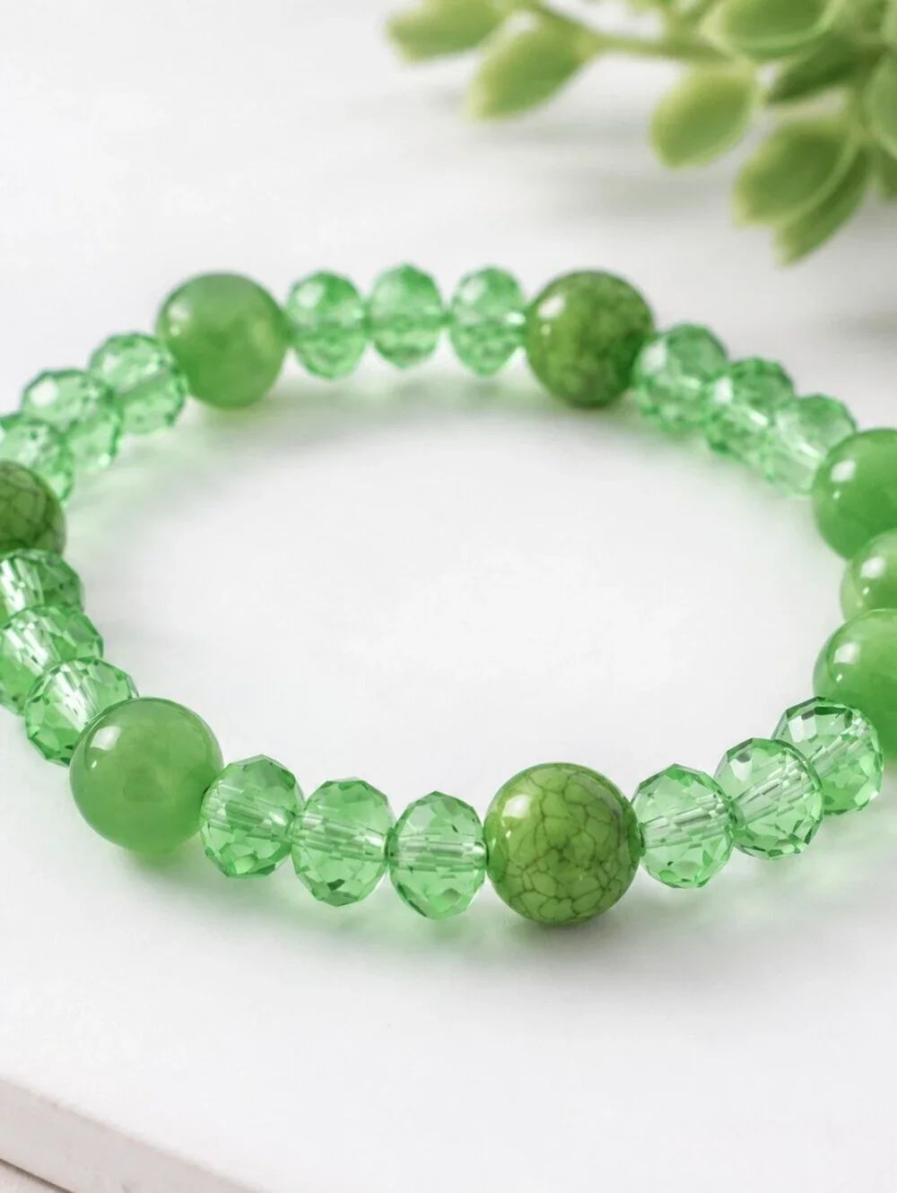 🌸 2/$16🌸 Green Crystal & Acrylic Stretch Bracelet | Handmade Beaded Stackable